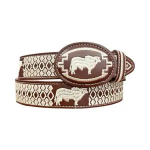 Cinto Vaquero Bordado Toro Western Style Embroidered Bull Cowboy Leather Belt