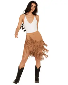 Idyllwind Women's Tina Faux Suede Fringe Mini Skirt - Iwho24s93-Tan