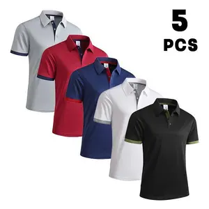 Men’s summer 5-pack slim-fit polo shirts, breathable and comfortable, color-block short sleeves, suitable for business commuting, XS