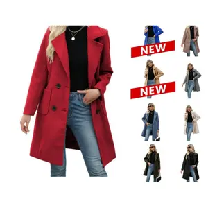 Unio Women's Winter Wool Blend Camel Mid-Length Coat with Turn-Down Collar and Double Breasted Buttons #   Douyin Store Black Friday Festival