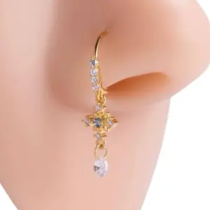 Hoop Nose Ring with cross dangle | Gold Nose Hoop | Piercing Required | Nose Jewelry | Nose Ring w/ dangle | Gold Nose Jewelry Female Female nose hoop