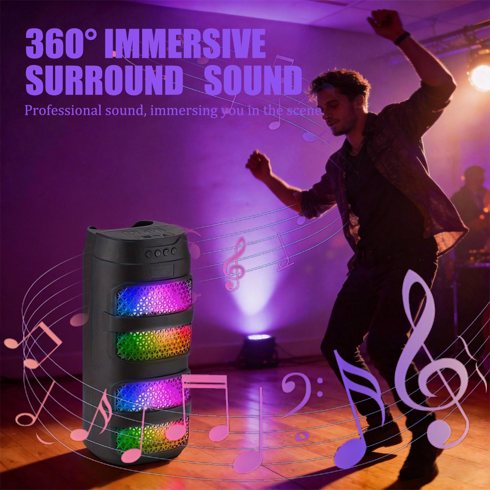 Portable Wireless Party Speaker with Subwoofer, Long-Lasting Battery, Neon LED Lights, Outdoor/Indoor Big Support TF Card MP3 Player Party for Home Camping Phone Computer PC