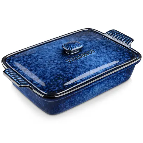 vancasso Starry Stoneware Casserole Dish with Lid, 1.9/3.8 Qt Ceramic Baking Dish, Large Lasagna Pan for Casseroles, Oven, Microwave & Dishwasher Safe, Blue