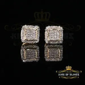 King of Blings 10K Gold Plated Yellow Gold Square Stud Earring with 0.15CT Diamond For Women And Men