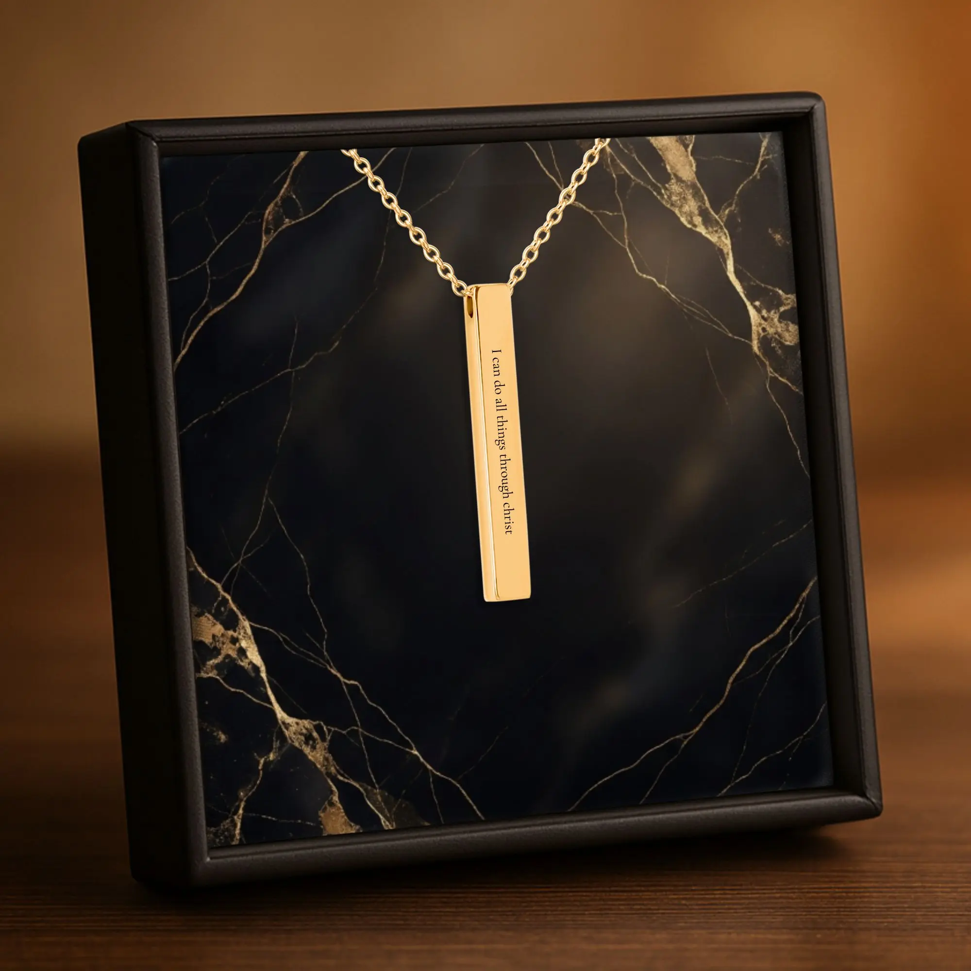 Philippians 4:13 | I Can Do All Things Through Christ | 3D Bar Necklace