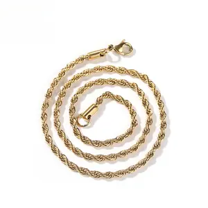 Stainless Steel Gold Chain Men, Rope Twist Hip Hop Necklace, Chunky Gold Plated Streetwear Jewelry, Waterproof Non Tarnish Everyday Chain, Minimalist Mens Layered Chain, Trendy Jewelry Gift for Him