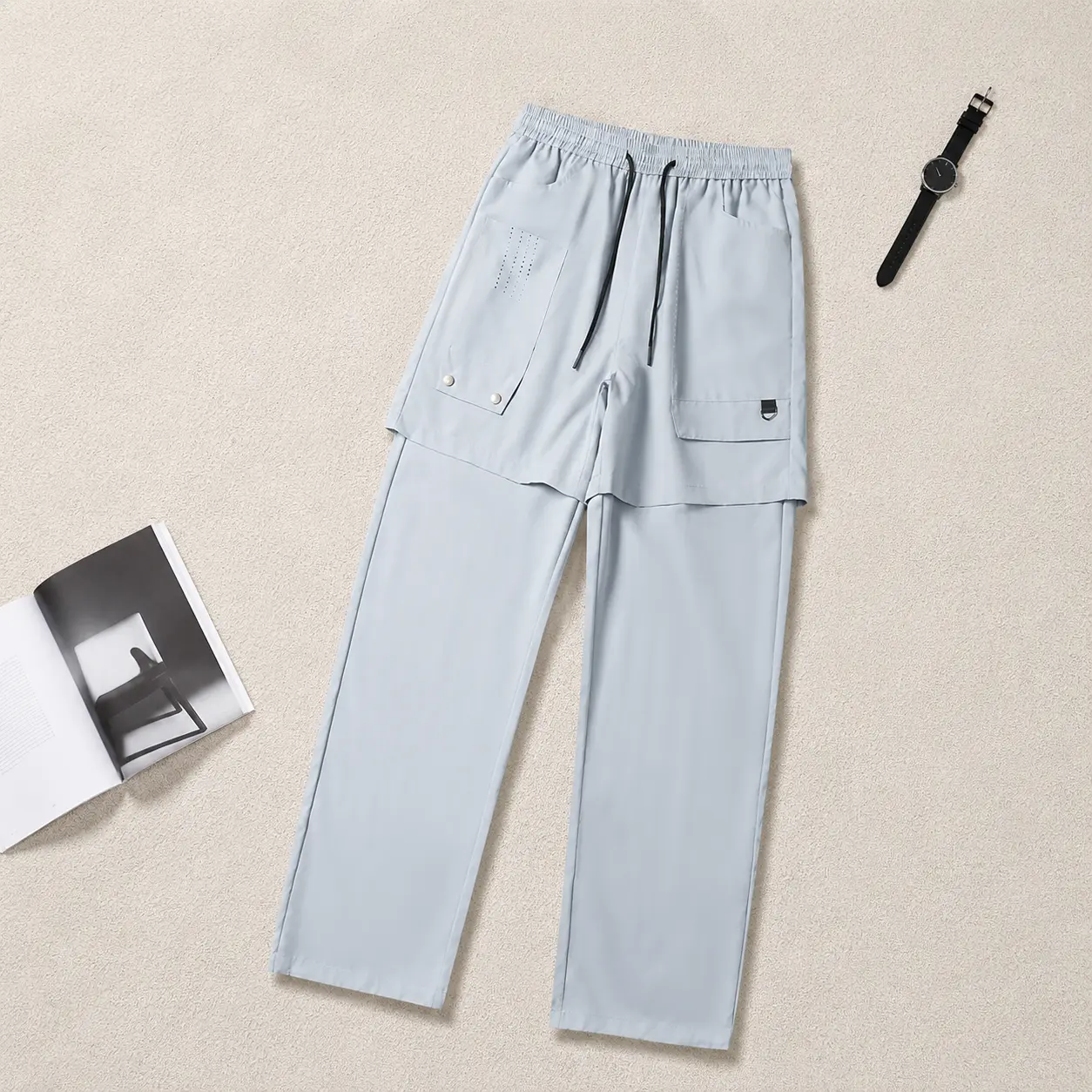 Men's 2 n 1 Convertible Light Blue Cargo Pants Detachable Shorts Overlay Streetwear Trousers, Wide Leg Utility Fit, Y2K Fashion, Techwear Style, Viral Outfit, Acubi Aesthetic, Trending 2026, Daily Wear