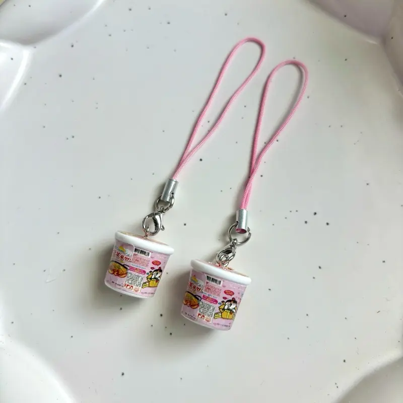 Kfashion Spicy Noodle Charm 2 pcs Phone Charm with Pink Lanyard for Stylish Accessory