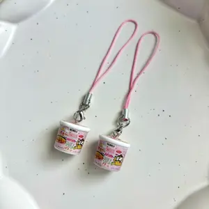Kfashion Spicy Noodle Charm 2 pcs Phone Charm with Pink Lanyard for Stylish Accessory