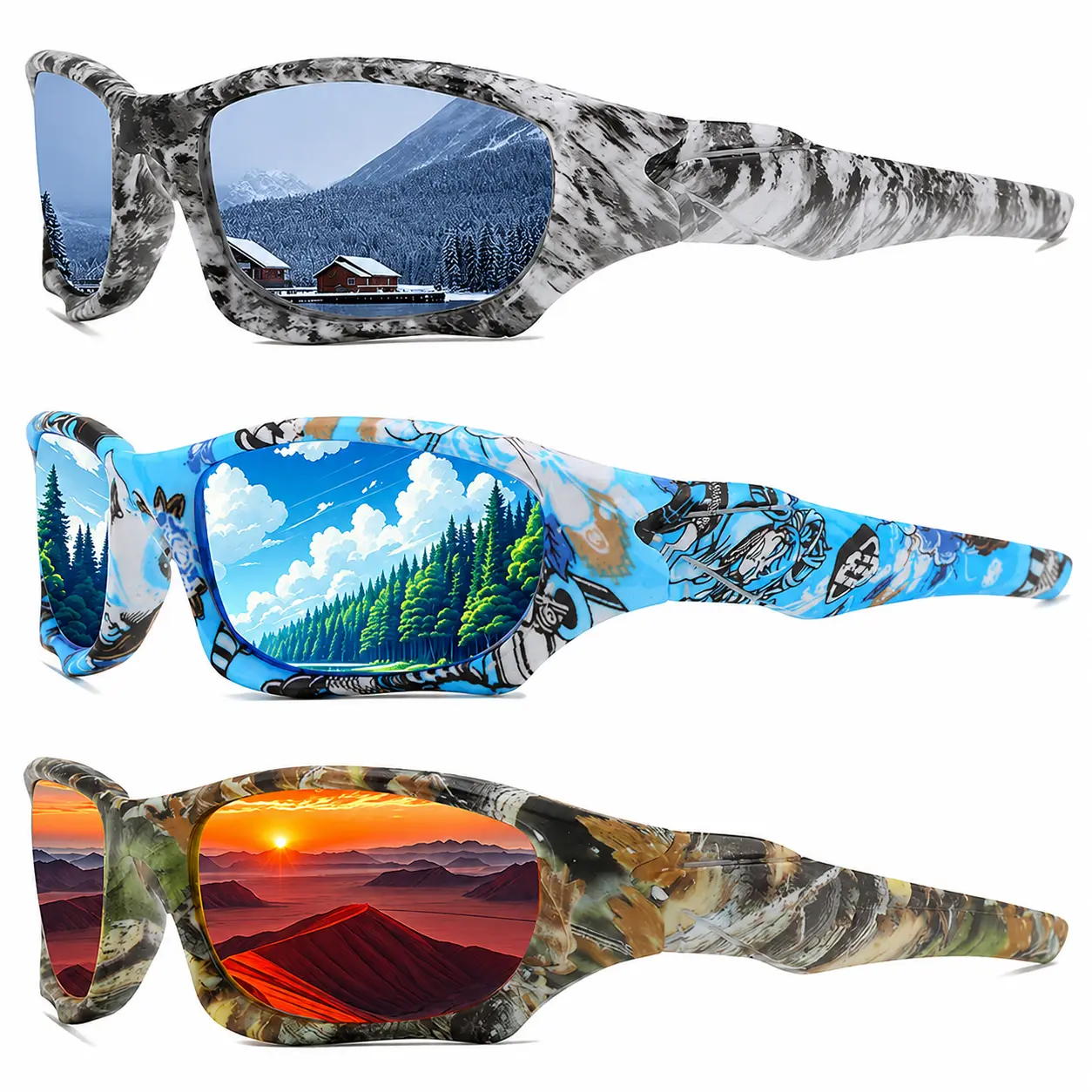 Y2K Rectangle Sunglasses for Women Men Trending Graffiti Print Shades Retro Streetwear Fashion Eyewear UV400 Mirror Lens Statement Glasses for Festival Skater Beach and Daily Outfit Looks