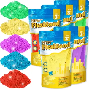 Value Pack 11lbs of 5 Colored Moldable Self-Sticking Sand,Never Dries Out - Fun for Kids Bulk Refill for Sensory Sand Box Toys,Ideal for Shaping,Squeezing,Scooping,Rolling and Molding
