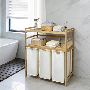 Single / Double Tier Laundry Hamper, 3 / 4 Section Large Bamboo Laundry Sorter with Removable Bags, Large Capacity, Efficient Clothing Storage, Perfect for Washing, Drying and Storage