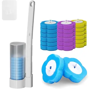 One-Time Use Toilet Brush Kit, Integrated Toilet Wand & Bracket Set, 24PCS Cleaner Refills Built-In, Wall-Mounted Layout, Suitable For Household Bathroom Daily Scrubbing