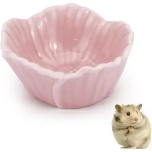 Small Ceramic Pet Hamster Bowl Easy to Clean Anti Flipping Food Water Bowl for Dwarf Hamster Parrots Small Animals (Pink, S)