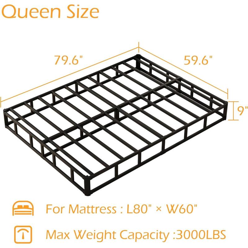 9 Inch Box Spring for Queen Bed, Box Spring Bed Base with Fabric Cover, Mattress Foundation, Assembly, Noise Free, Black