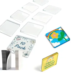 10/20 Pack 2"x2"x0.16" Clear Acrylic DIY Fridge Magnets Set with Adhesive Backing – Square Magnetic Photo Frames for Crafts, Kitchen & Party Decoration