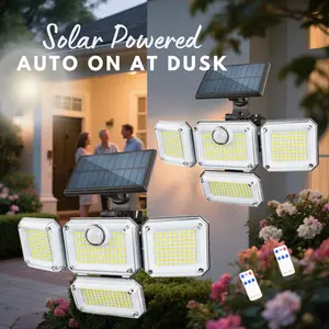 2 Pcs Waterproof Solar Outdoor Led Lights Solar Lights Outdoor  Solar Motion Sensor Courtyard Lamp 4 Heads 333 LED Security Flood Lights | 270° Wide Angle, 3 Modes | IP65 Waterproof for Garden, Patio Powered Bright