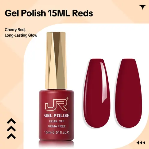 ‌JR Wine Red Gel Polish 15ml - Soak Off UV Nail Polish | Classic Velvet Red & Summer Shades | At-Home DIY Manicure & Gift for Her Top Coat Cosmetic Nail Art Nail Care Salon Gentle Glossy Smooth Cutics