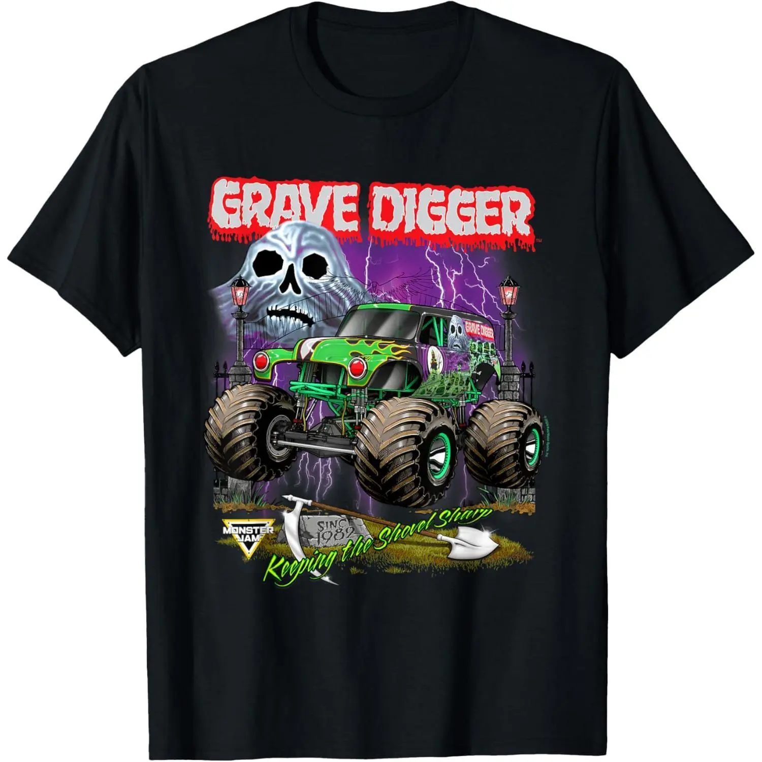Men's Natural Cotton Short-Sleeve T-Shirt - Menswear Casual Top with Sharp Grave Digger Shovel Graphic, Breathable Fabric