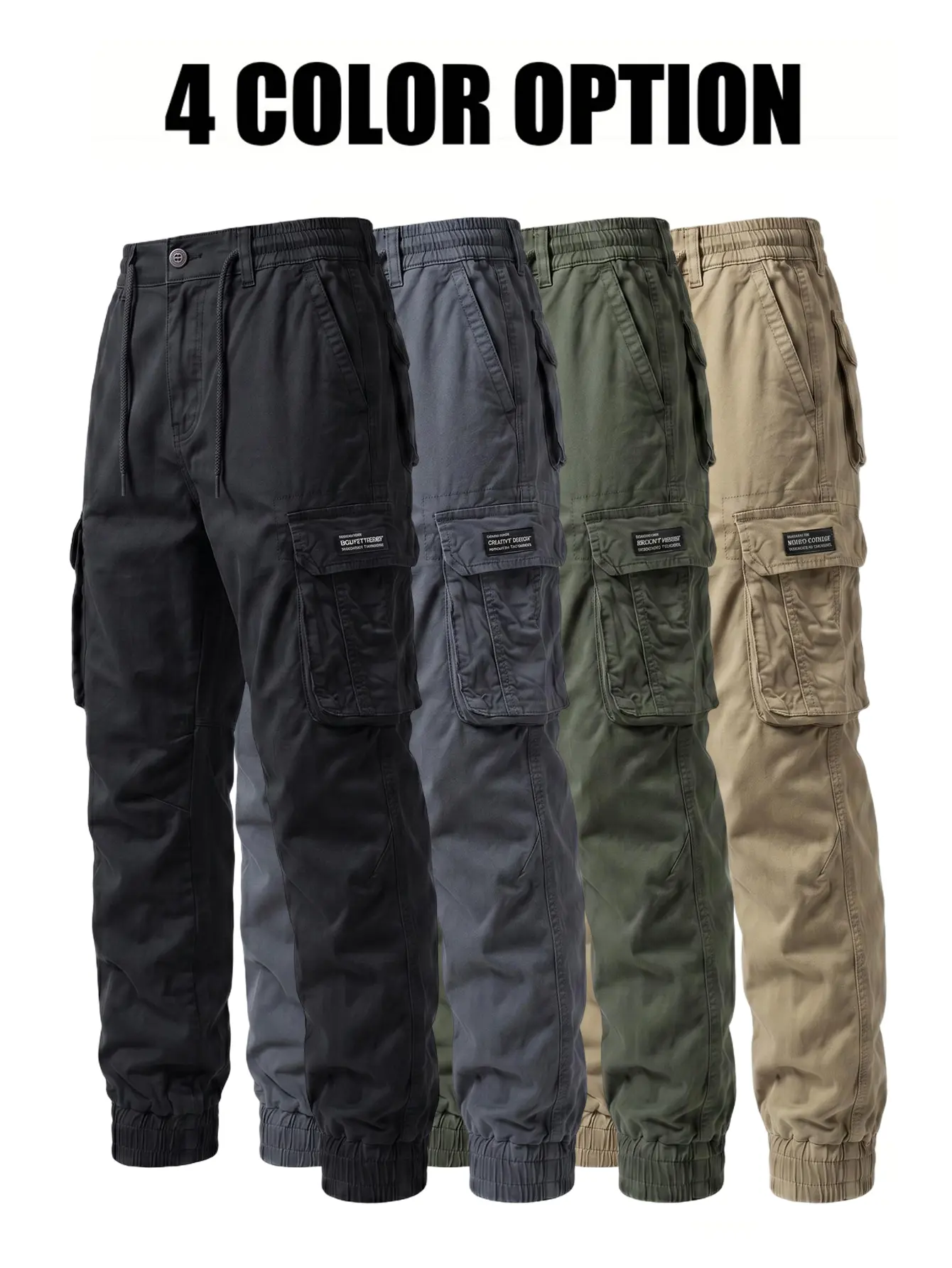 Heavyweight twill pure cotton tactical cargo pants | Soft sand wash texture, refined and premium; 3D pleats, multi pockets for high capacity; black tapered fit that flatters the figure