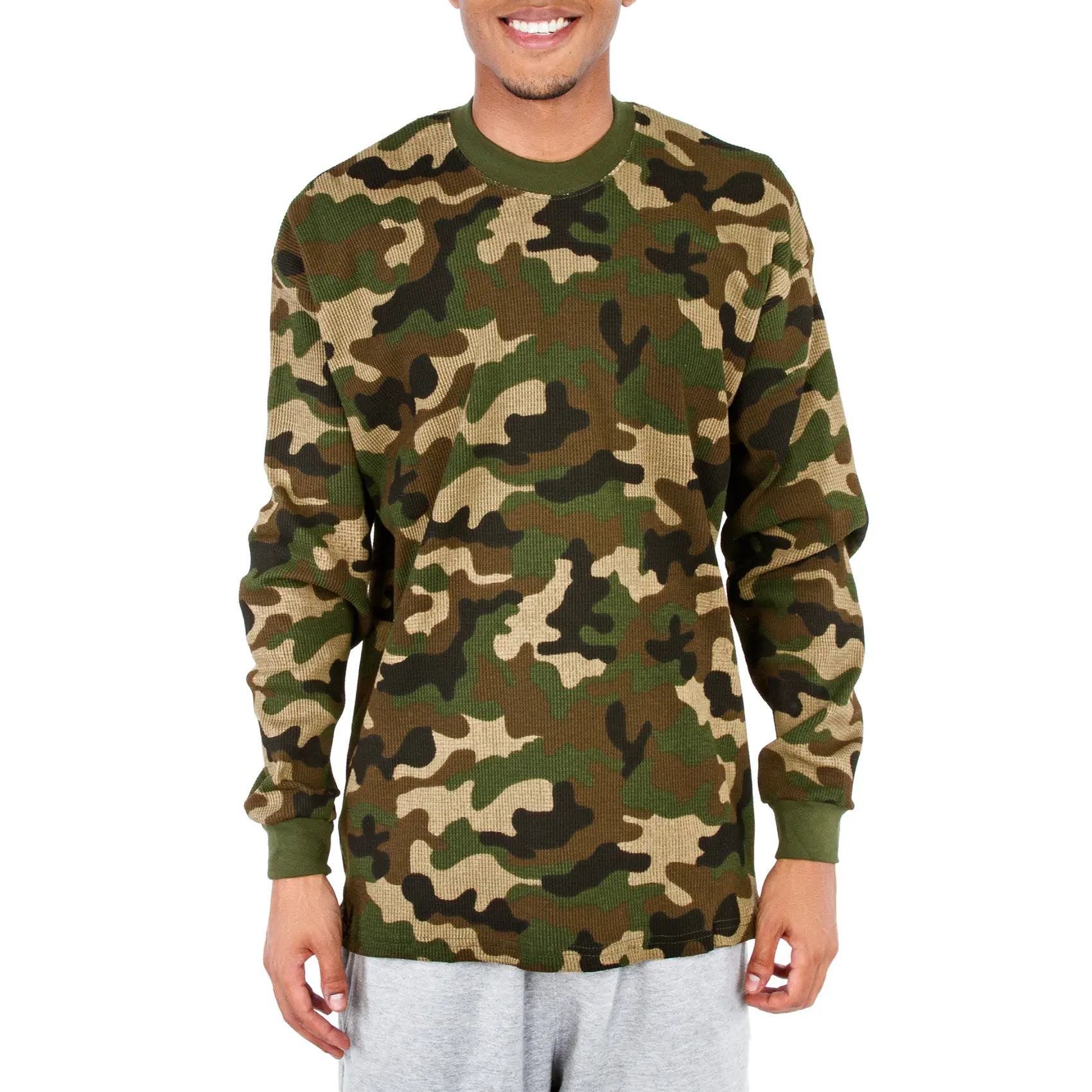 Pro Club Men's Heavyweight Cotton Long Sleeve Thermal Shirt - Green Camo - Medium