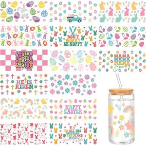 15 Sheets Easter uv DTF Cup Wrap Transfer Sticker Glass Stickers for Cups Waterproof Rub on Transfers Mug Stickers Decals for Crafting DIY
