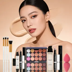 Popfeel Face Makeup Set 10-Piece Kit, Concealer & Primer Cream, Complete Cosmetic Collection for Teen Girls, Includes Brushes, Daily Makeup Kit