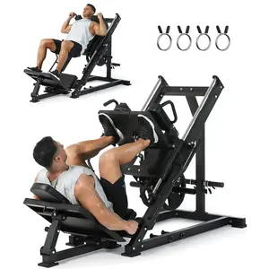 【Christmas Gift】Leg Press Hack Squat Machine Combo, with Linear Bearing & Solid Steel Pipe, Band Pegs, Weight Storage Posts, for Full Lower Body Workout