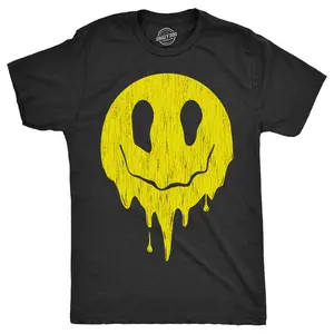 Mens Dripping Smile T Shirt Funny Melting Smiling Face Tee for Guys Mens Funny T Shirts Cool Vintage Fashion T-Shirt Gift Classic Menswear Funny mental health Short Sleeve Novelty Tees for Guys Black -