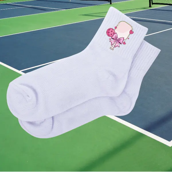 Cute Pickleball Socks; Pink Pickleball Paddle, Pink Bow SOCKS; Pickleball Crew Socks