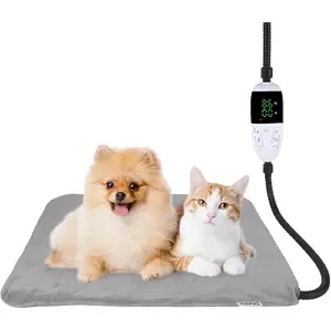 Pet Heating Pad for Cats & Small Dogs with 12 Adjustable Temperature, Waterproof & Chew Resistant Cat Heating Pad with Timer, Heated Cat Bed with Fleecy Cover (S: 20" x 16")