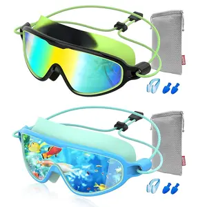 Aegend 2 Pack Kids Swim Goggles with Bungee Strap No Leaking Anti Fog Youth Swimming Goggles with Quick Adjust Ages 6-14