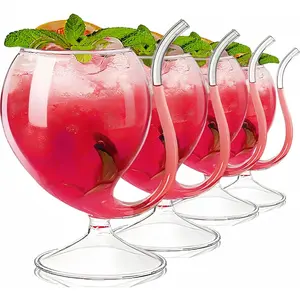 4 Pack Straw  Glass, 12 OZ Sipping  Glasses with Built-in Straw, Creative Tube  Goblets, Clear Funny Decanter Cups for Juice Ice Cream Champagne Party Glassware Barware