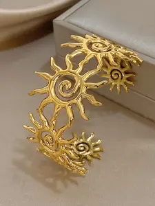 Bohemian Spiral Sun Patchwork Bracelet, Stainless Steel Interlocking Sun Design, Accents, Elegant Everyday & Wedding Jewelry, Exquisite Trendy Bracelet