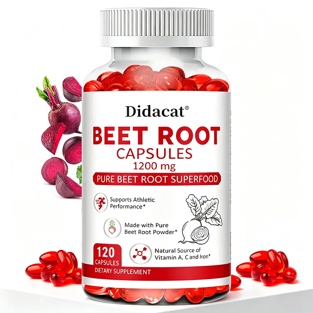 Didacat Organic Beet Root Capsules 1200mg - Natural Nitric Oxide Booster for Athletic Performance & Healthy Circulation, 120 Ct