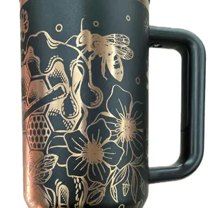 Honeybee Tumbler - 40 oz - Perfect for Your Drink - Bottle, Cup, Mug, Bottles - Drinkware hydration tumbler flask water stainless steel straw iced coffee cup floral design