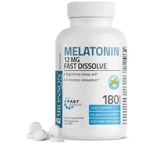 Bronson Melatonin 12mg Fast Dissolve Nighttime Sleep Aid Support & Relaxation Support Supplement Fitness