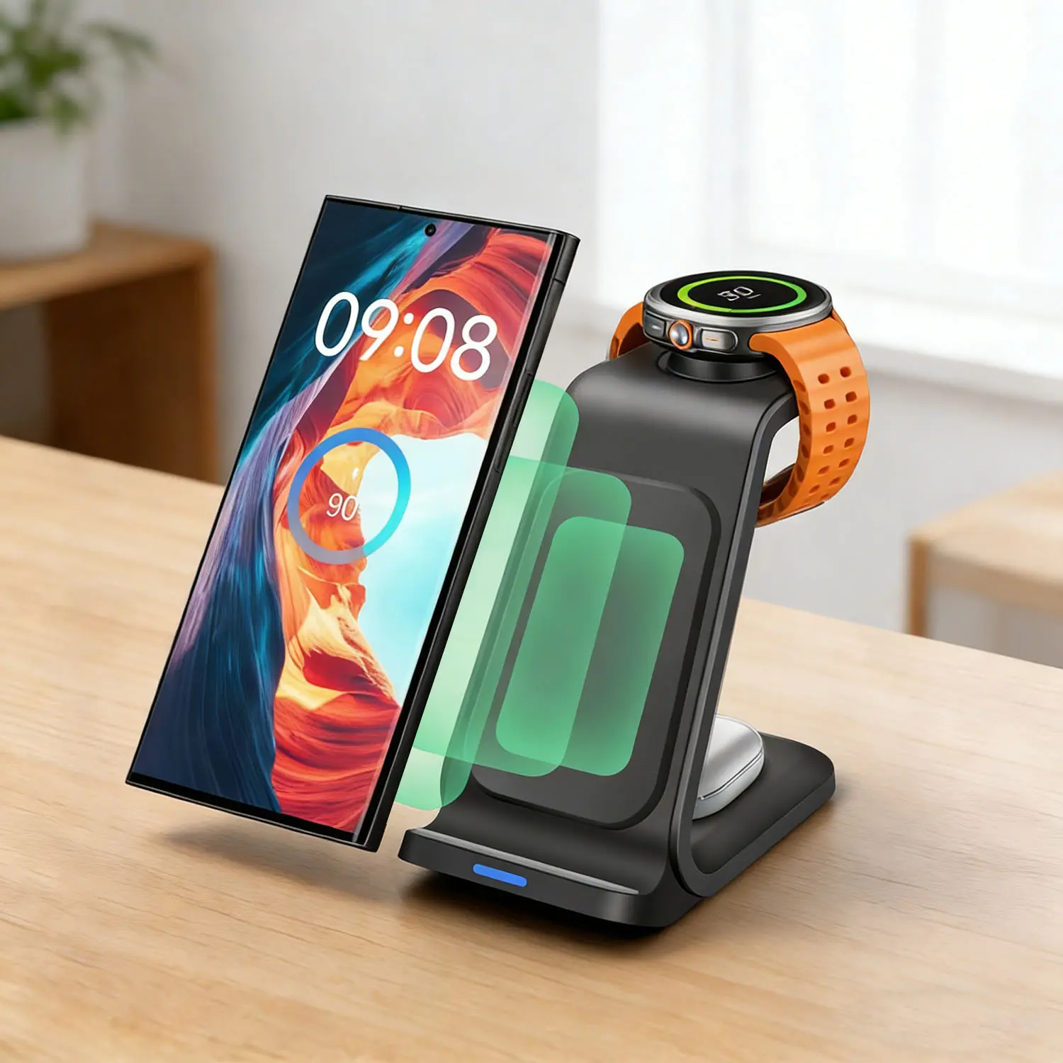 3 in 1 Wireless Charging Station, Fast Wireless Charger Stand Multi Device Charging Dock for Samsung Galaxy S26/S25 Ultra/S24/S23/S22, Samsung Galaxy Watch Ultra/8/7/6, Galaxy Buds, Desktop Phone Charging Holder for Home Office Nightstand