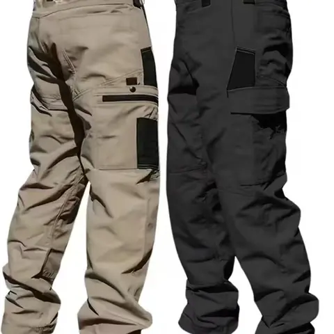 Men's 2-Pack 230 GSM Menswear Black Tactical Pants - Military-Inspired, Multi-Compartment Pocket Zipped, Durable Outdoor Training Trousers for Hiking, Camping