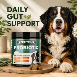 Dog Probiotic Chews with Digestive Enzymes, Chicken Flavor Soft Chews for Daily Wellness, Gut Health, Nutrient Absorption, Skin & Coat Support, PETITRINU 120 Count Dog Supplement, For Dogs of All Breeds