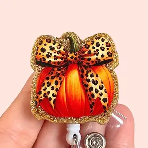 Glitter My Badge  Halloween cheetah pumpkin badge reel for nurse and hospital workers. Badge clip Badge pull - Retractable swivel clip with a 360 rotation. Great gift for coworker.