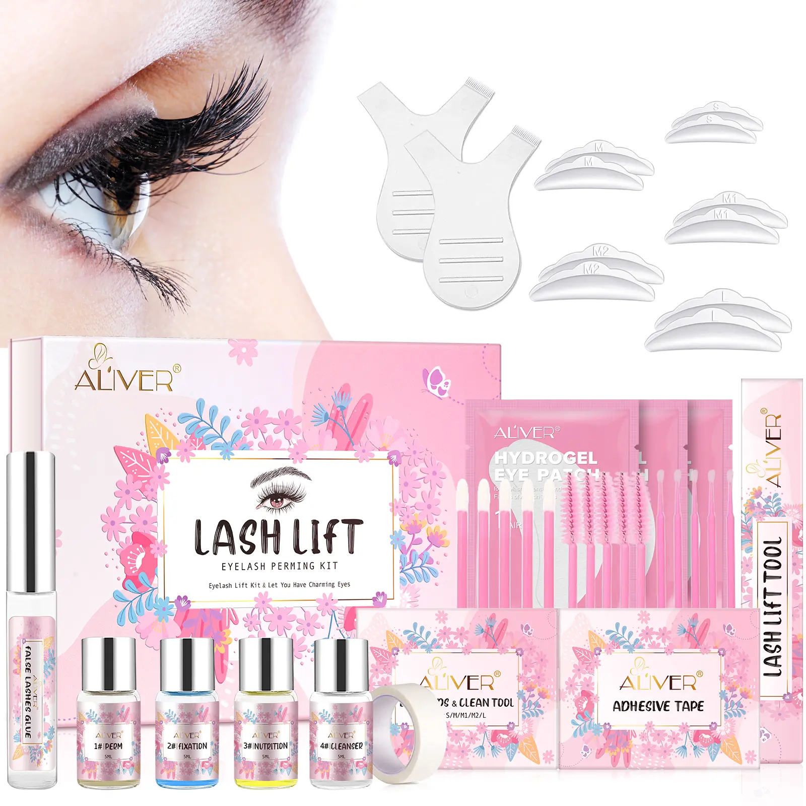 [Buy one, get one free]ALIVER Keratin Lash Lift Kit - [Two items ]-Home Eyelash Perm with Professional Tools, Upgraded Glue for Long-Lasting Curl, Keratin-Infused Vegan Formula, DIY Cat Eye Effect, Safe for Sensitive Eyes, Beauty Lash Serum