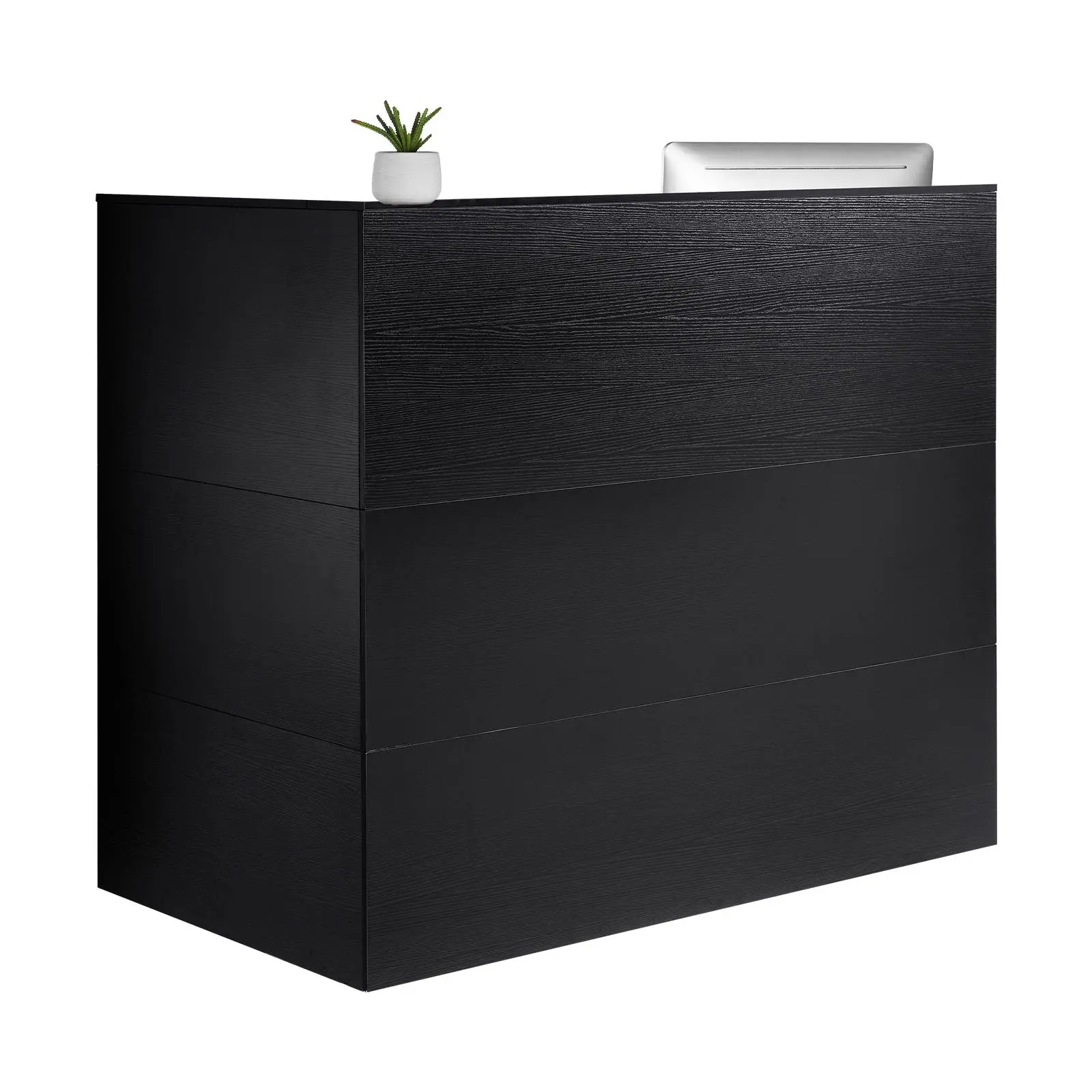 【summerfinds】VEVOR 55Inch L-Shaped Corner Computer Desk, Commercial Reception Front Counter Table with Drawer, Keyboard Tray & Storage Cabinet, for Office Lobby & Beauty Salon Checkout, Black, L-Shape Desks, L-Shaped Modular Desks, Furniture-Style Desk