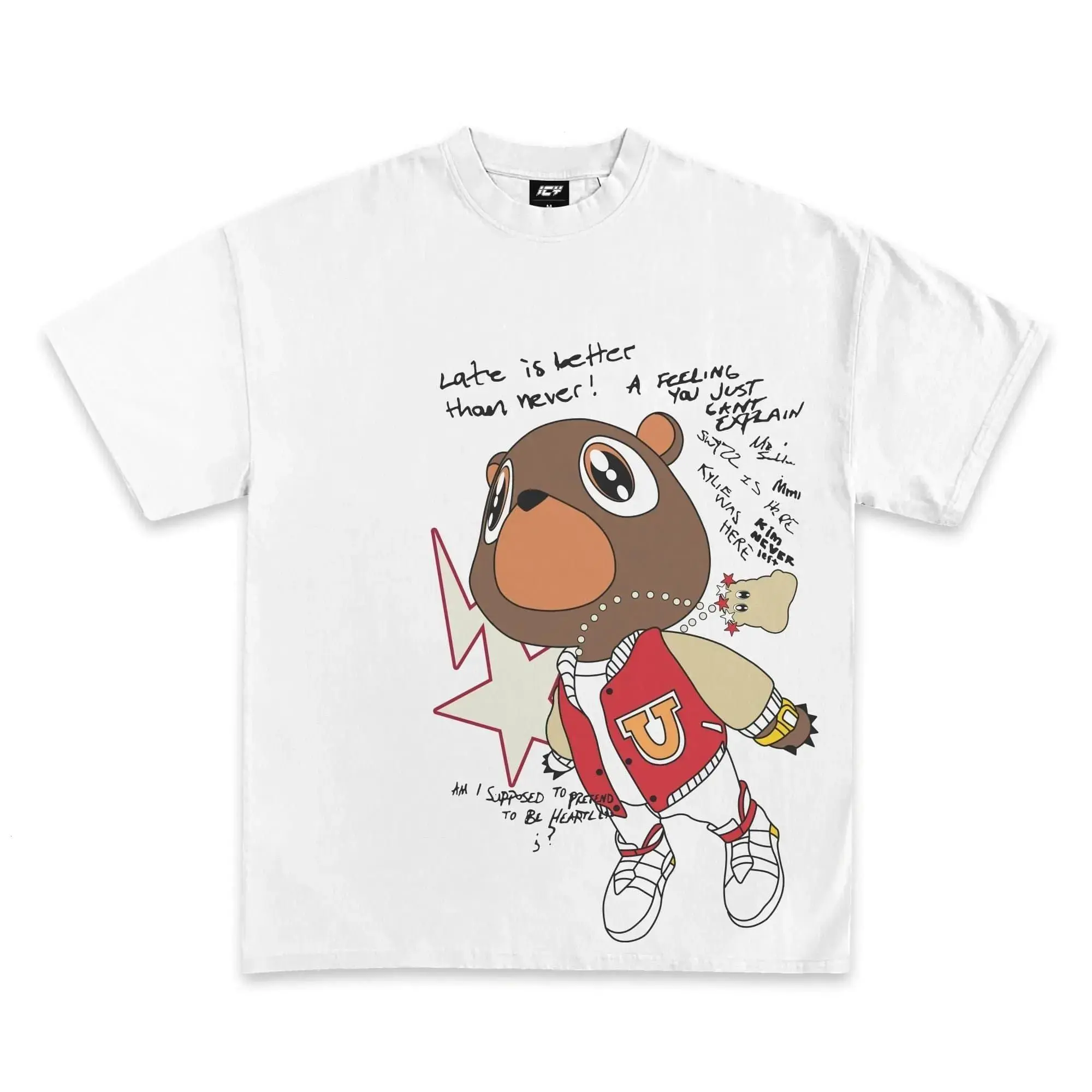 Graduation Bear Graphic Tee, Y2K Rap Streetwear T-Shirt, Unisex Crew Neck, Vintage Hip-Hop Graphic, Sports Style, Casual Cotton Fit