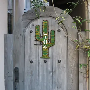 Designocracy MA98416-12 12 in. Cactus Wooden Custom House Number Sign Decor