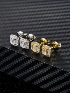 Two pairs of ICED CHICS square transparent arched bridge stud sets, versatile accessories, suitable for both men and women, hip-hop casual style, two-color set for couples