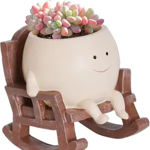 Creative Smiling Rocking Chair Planter Pot, Flower Pot, Cute Succulent Plant Holder for Balcony Indoor Courtyard, Durable High-Quality Garden Decor