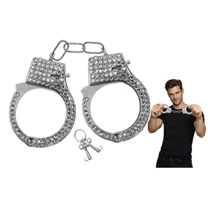 Nicky Bigs Novelties Silver Metal Handcuffs Halloween Costume Prop - Rhinestones Gems - Hand Cuffs Accessory