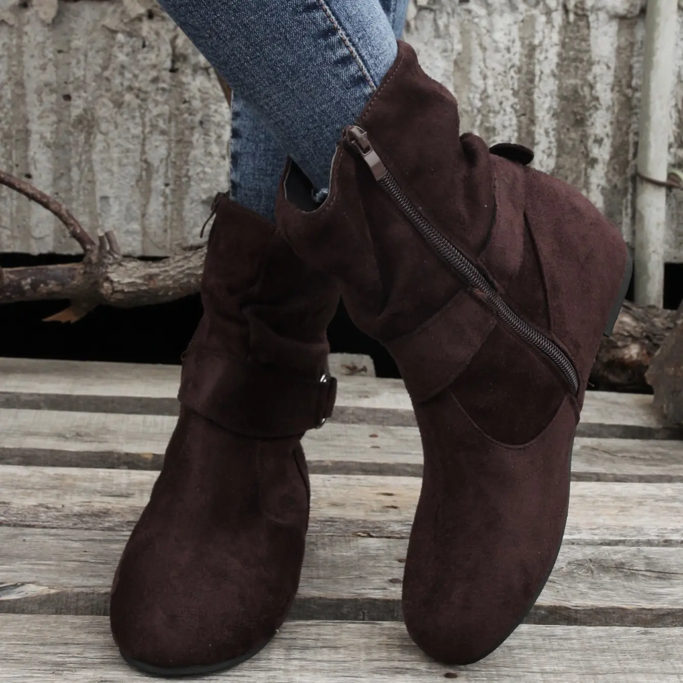Women'S Solid Purple Round-Toe Platform Ankle Boots with Buckle & Zipper Closure - Low Block Heel, Plush Lining & Cushioned Insole, Round Toe Design, Durable -like Synthetic Cover-like Sole - Casual to Semi-Formal Shoes for Casual Attire, Office