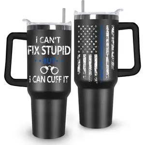 Ceovfoi 40 oz Tumbler with Handle lid and Straw, American Flag Blue Line Stainless Steel Dad Travel Tumbler Cup Mugs,Academy Graduation Gift, Father's Day Gift,Police Academy Graduation Gifts, Police Gifts for Men Dad